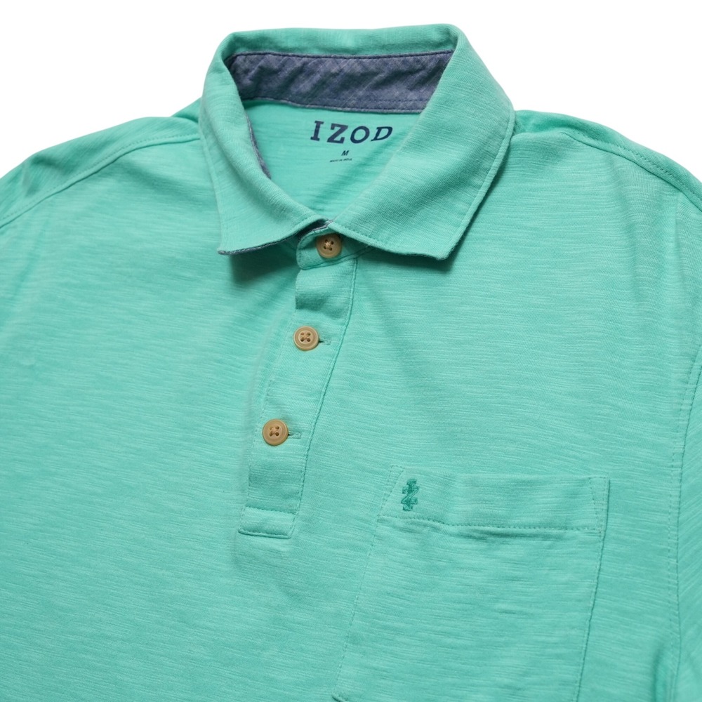 IZOD Mens Medium Seafoam Green Slub Knit Polo Shirt Pocket Golf Casual